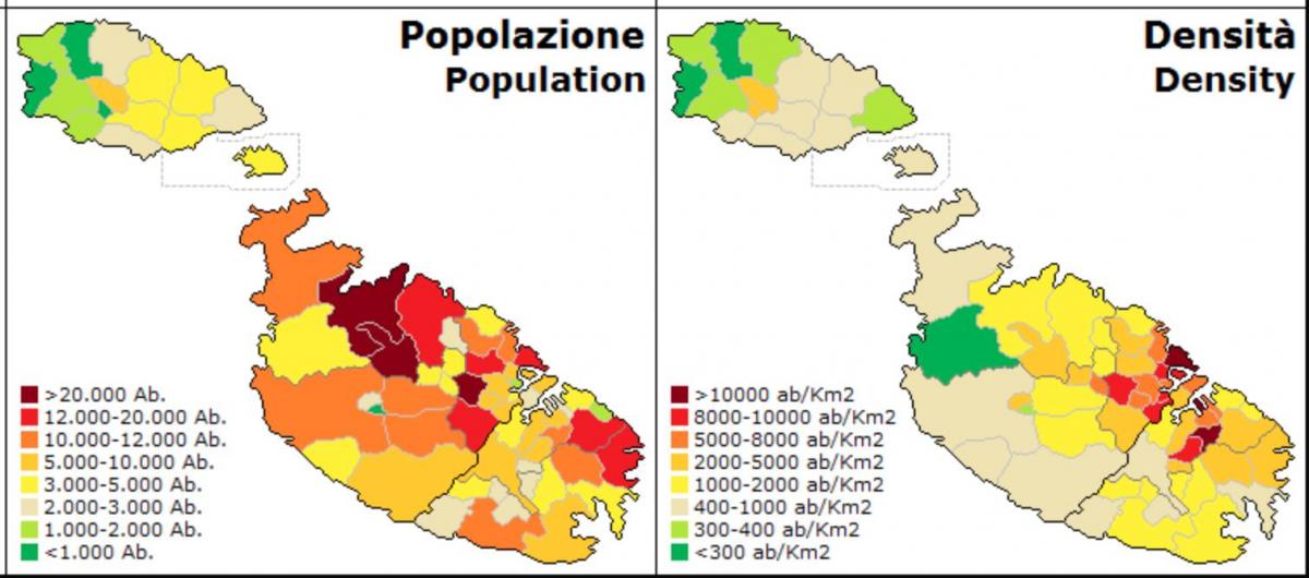 Map of Malta population population density and structure of population